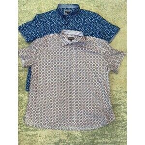 LOT (2) Johnston Murphy Sz XXL or 2XL Mens Short Sleeve Button Up Skulls Shirts